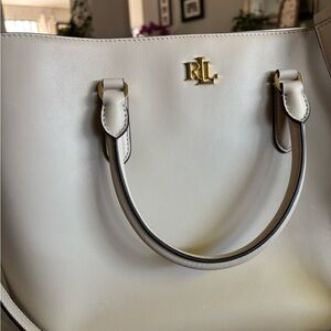 Ralph Lauren Ivory Leather Tote with Gold Accents